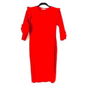 Red ruffled sleeved dress